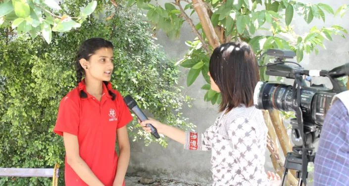 Child being interviewed in Nepal