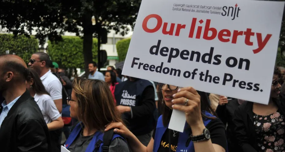 Protest against repression of the press in Tunisia